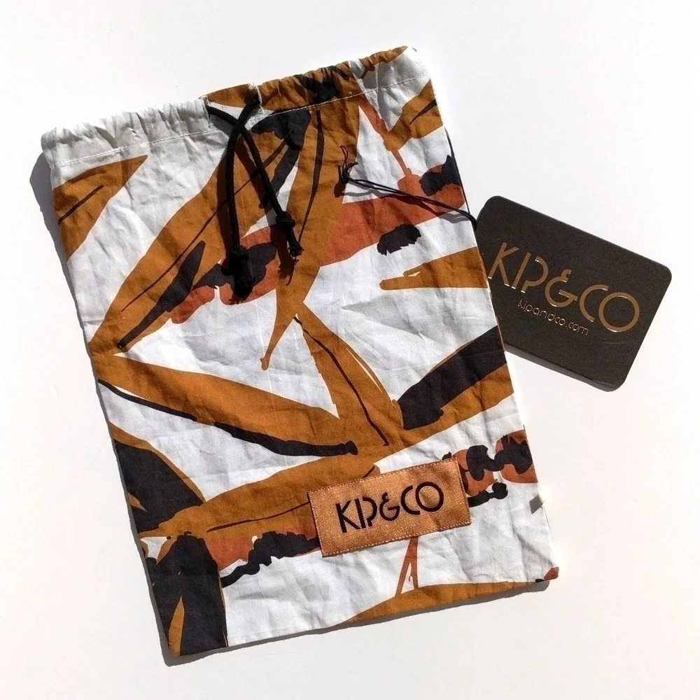 Kip & Co Small Brown Black & White Leaf Print Drawstring Cosmetic Bag